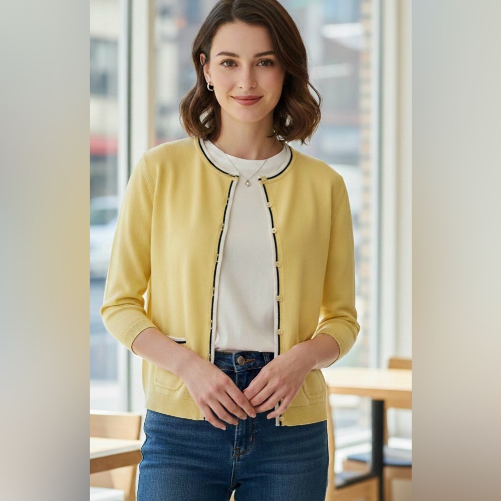 Talbots Yellow button up Cardigan Lightweight Sweater Size small petite